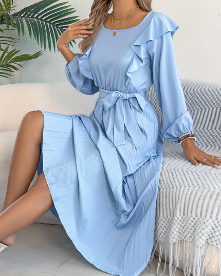 Waist Cinched Pleated A-Line Dress