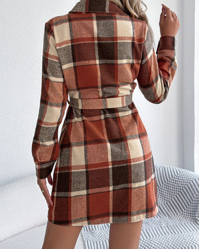 Plaid Belted Jacket Dress
