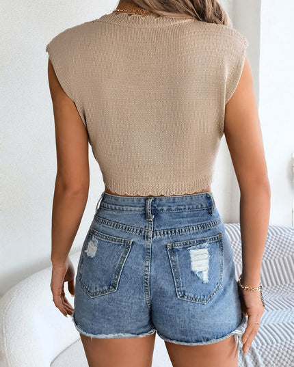 Solid Color Hollow Out Crop Top