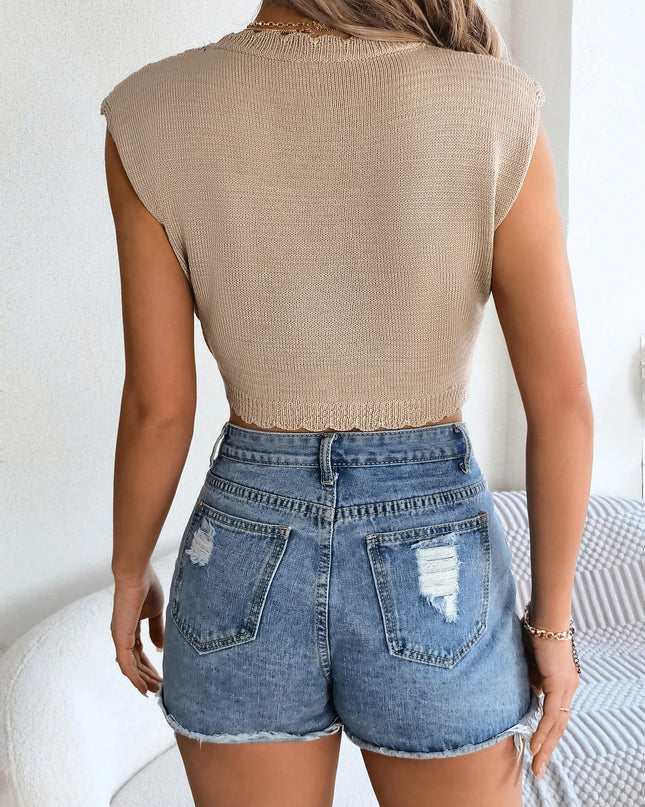 Solid Color Hollow Out Crop Top