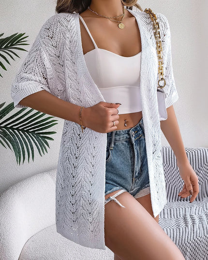 Short-Sleeve Hollow-Out Knit Cardigan