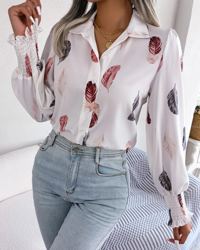 Feather Print Long Sleeve Shirt