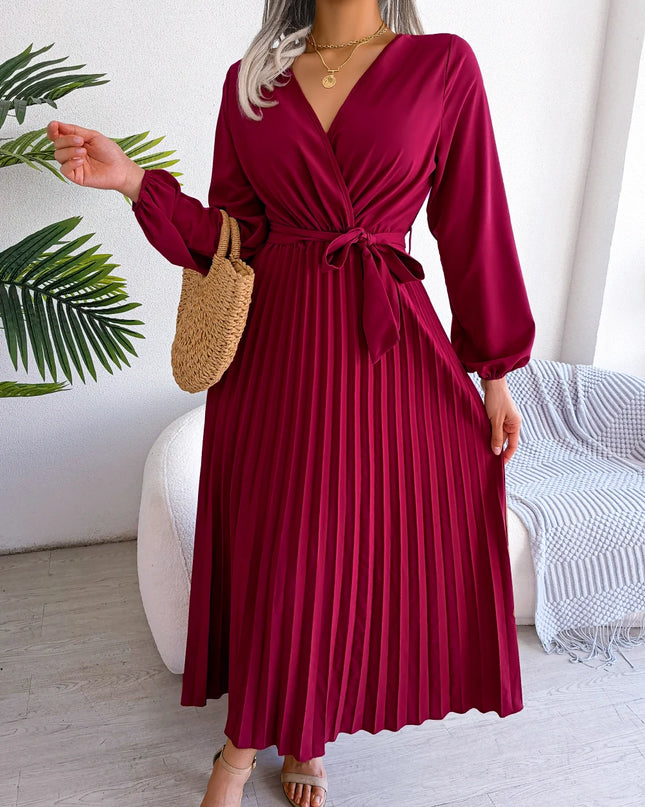 V Neck Pleated Maxi Dress