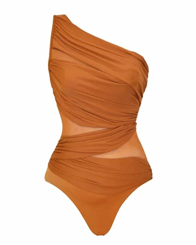 One-Shoulder Mesh Patchwork Swimsuit
