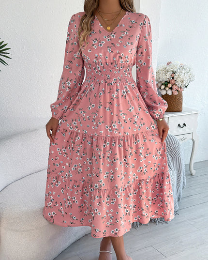 Floral Long Sleeve V-Neck Dress