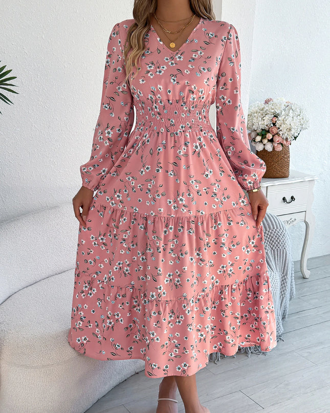 Floral Long Sleeve V-Neck Dress