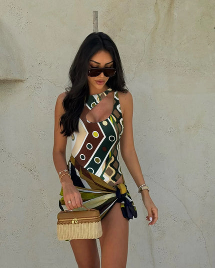 Cut-Out One-Piece & Skirt Set