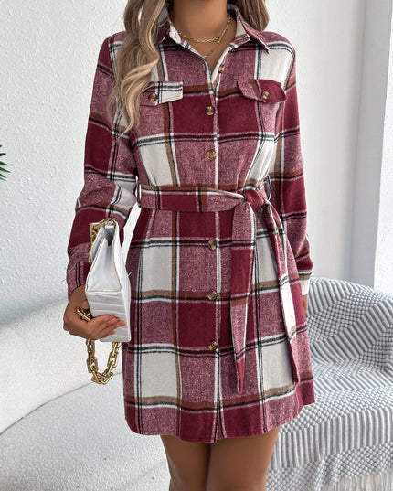 Plaid Jacket Dress with Belt