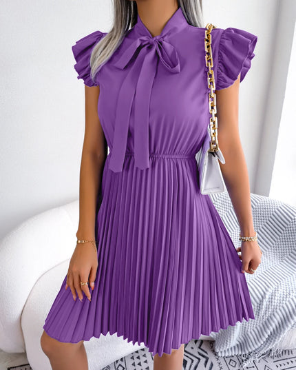 Bow Slim Waist Pleated Dress