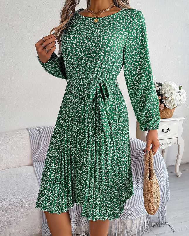 Lace Up Lantern Sleeve Floral Dress