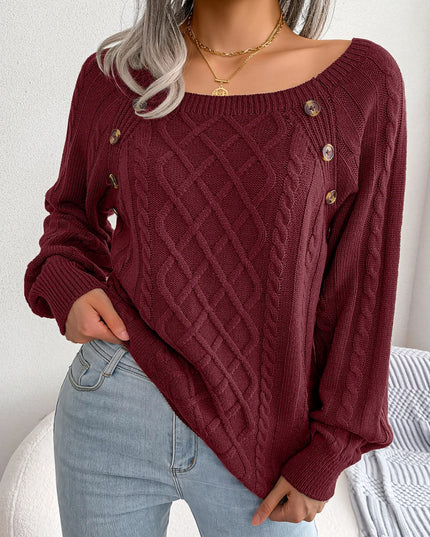 Square Collar Button Knit Pullover