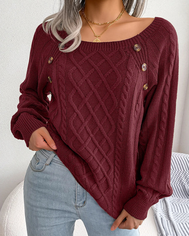 Square Collar Button Knit Pullover