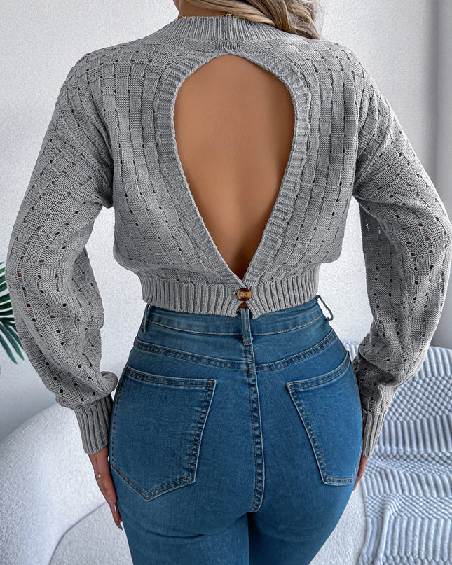 Hollow Out Button Backless Pullover Sweater