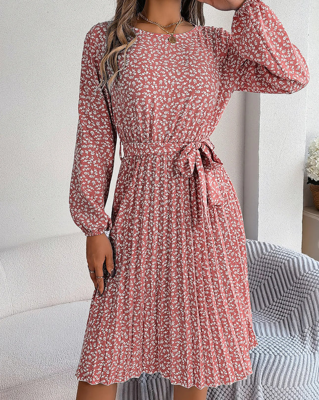Lace Up Lantern Sleeve Floral Dress