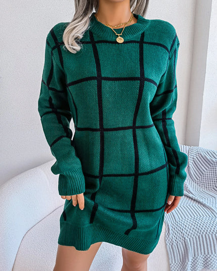Plaid Knit Sweater Dress