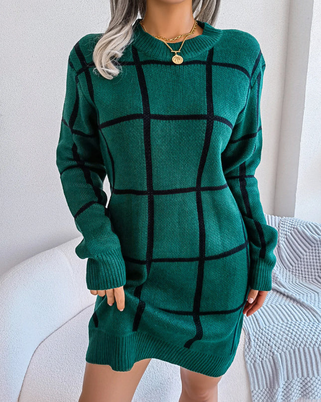 Plaid Knit Sweater Dress
