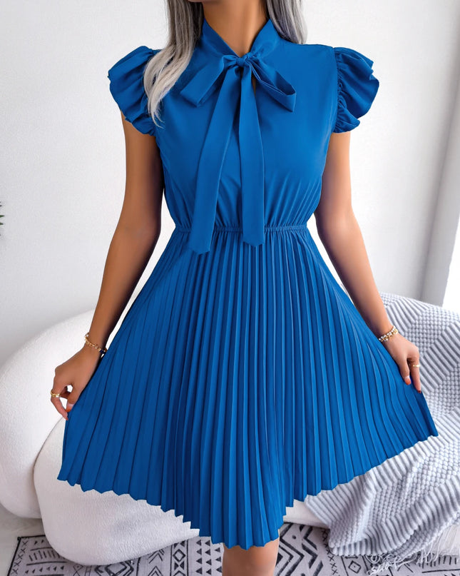 Bow Slim Waist Pleated Dress