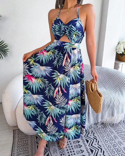 Floral Print Halter Long Dress