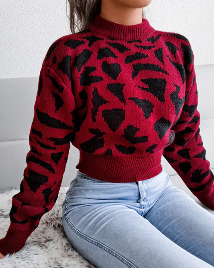 Leopard Knit Short Sweater