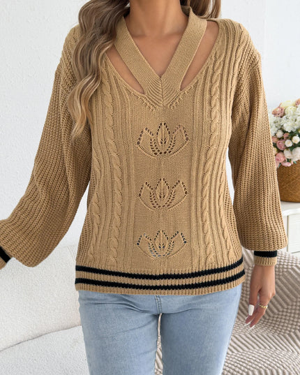 Floral Hollow Out Striped Sweater