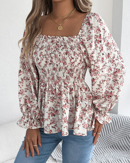 Floral Print Ruffled Chiffon Shirt