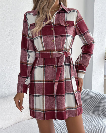 Plaid Jacket Dress with Belt