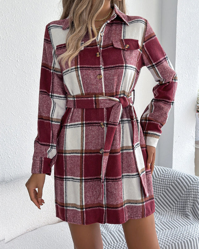 Plaid Jacket Dress with Belt