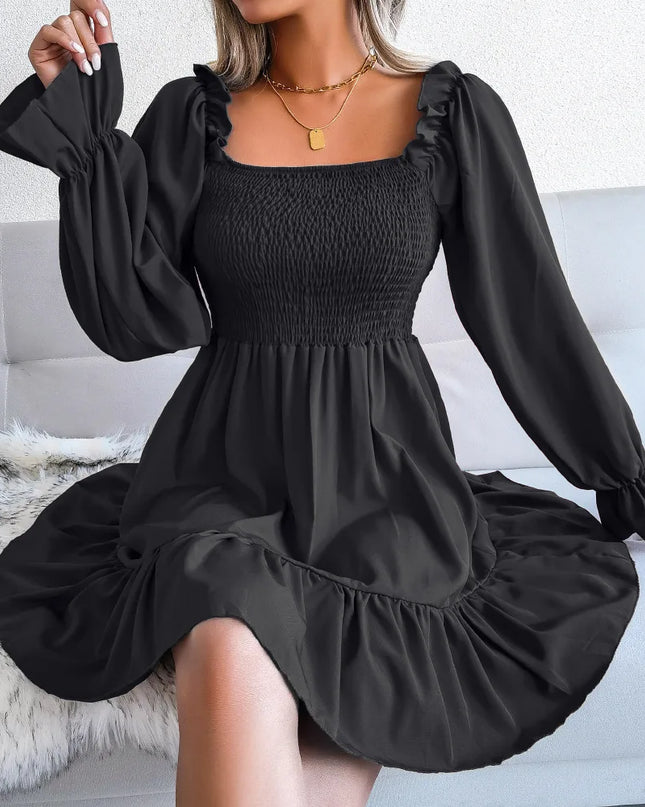 Flared Ruffled Square Neck Dress