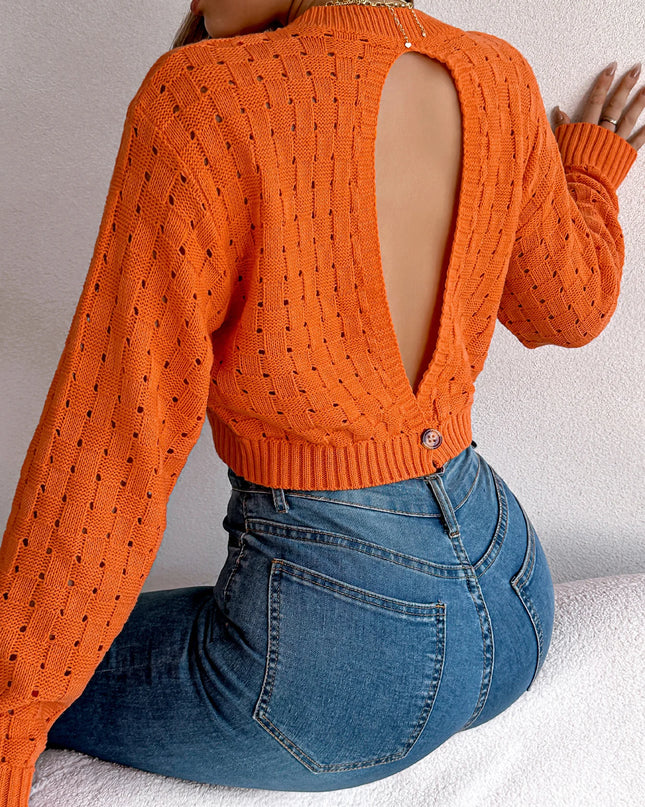 Hollow Out Button Backless Pullover Sweater