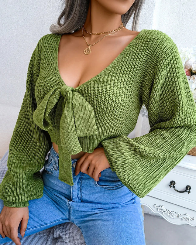 Bow Long Sleeve Knit Crop Top