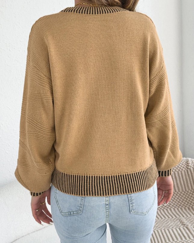 Striped Lantern Sleeve Sweater