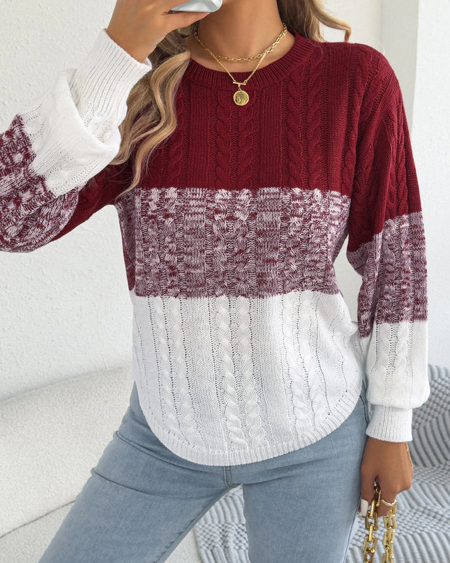 Color-Block Lantern-Sleeve Knit Sweater