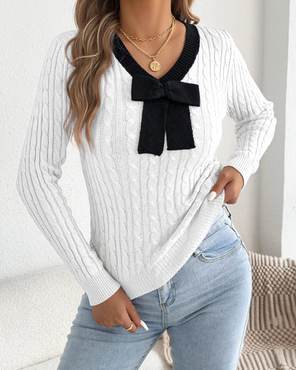 Bow Tie V-Neck Sweater