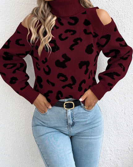 Off-Shoulder Leopard Knit Sweater