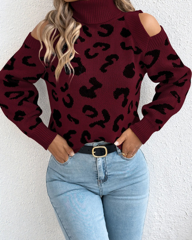 Off-Shoulder Leopard Knit Sweater
