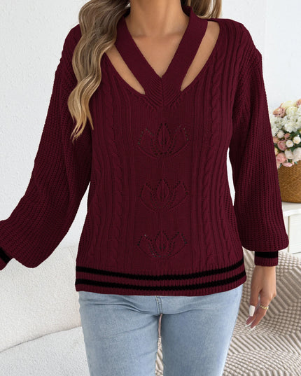 Floral Hollow Out Striped Sweater