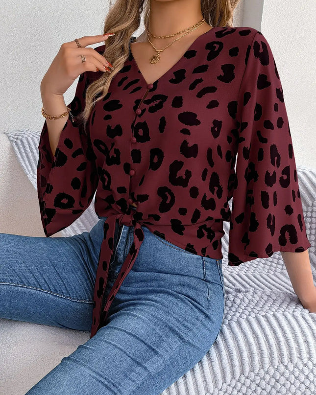 Leopard Print Tie-Bow Blouse