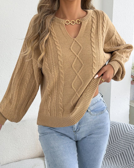 Metal Chain V Neck Twist Sweater