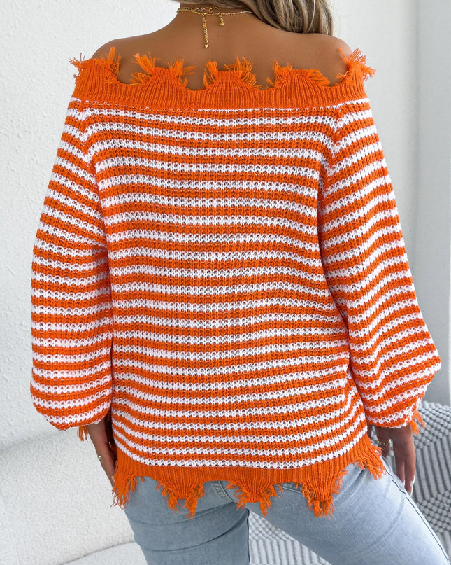Tassel Striped Off Shoulder Sweater