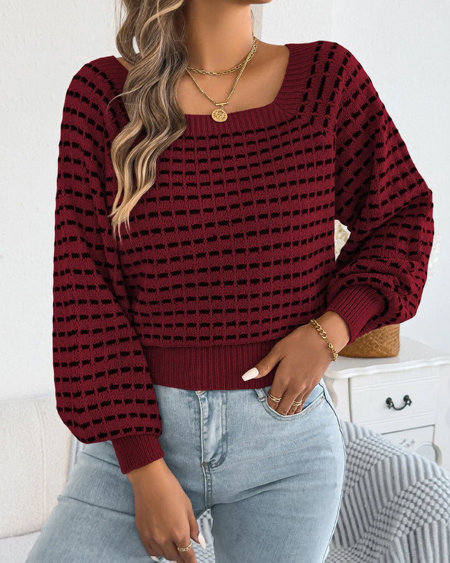 Contrast Plaid Striped Sweater