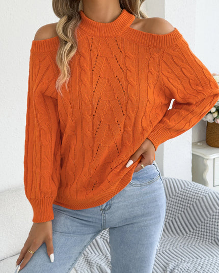 Off-Shoulder Hollow-Out Lantern-Sleeve Sweater