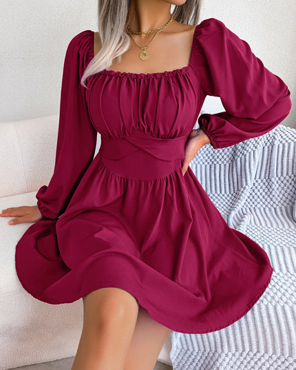 Square Neck High Waist Mini Dress