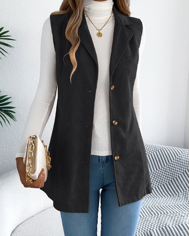 Corduroy Sleeveless Lapel Coat