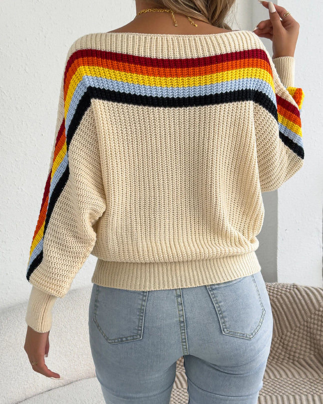Contrast Striped Lantern Sleeve Sweater