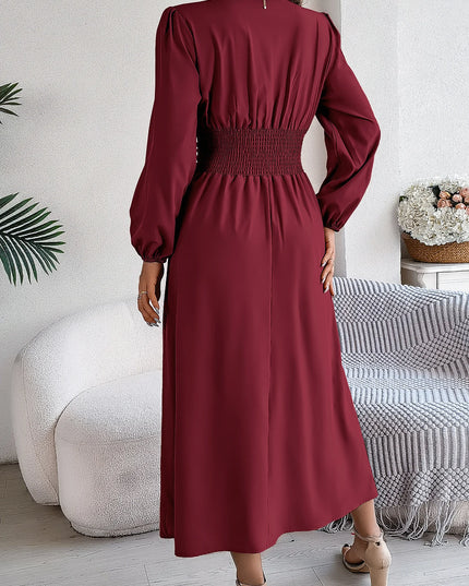 High Split V-Neck Long Sleeve Dress