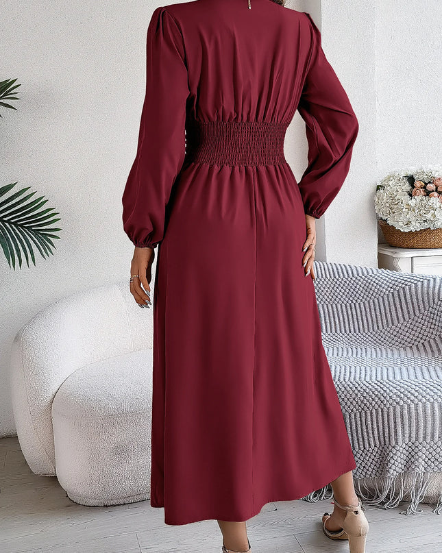 High Split V-Neck Long Sleeve Dress