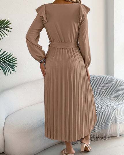 Waist Cinched Pleated A-Line Dress