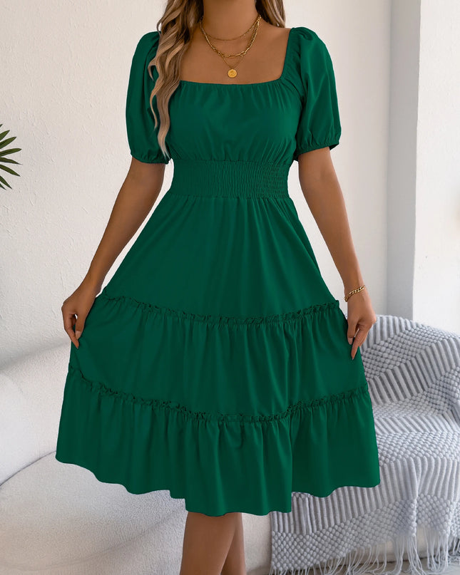 Ruffled A-Line Square Neck Dress