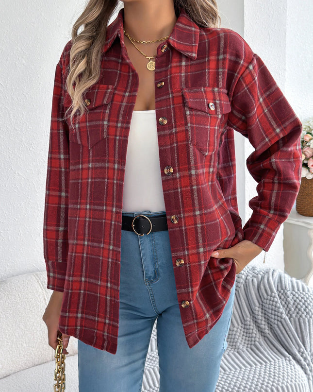 Plaid Single Breasted Woolen Jacket
