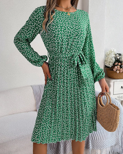 Lace Up Lantern Sleeve Floral Dress